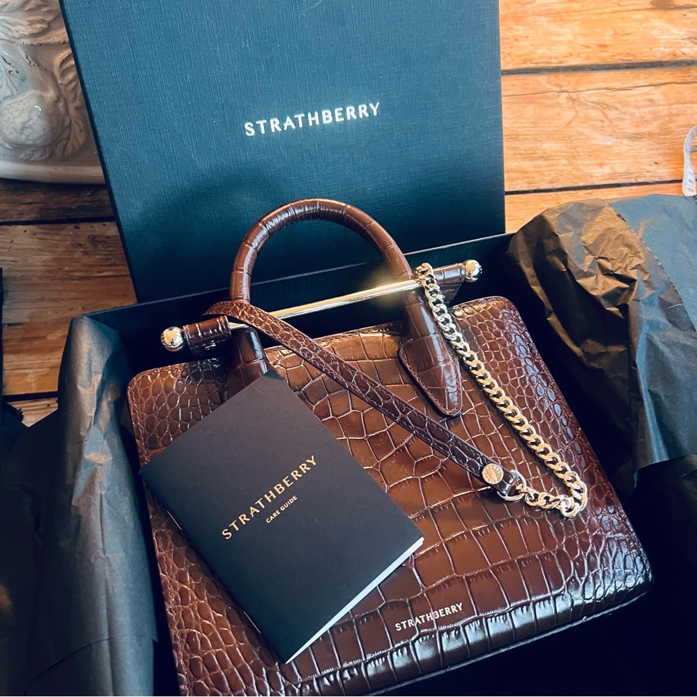 Strathberry Brown Croc-Embossed Leather Women’s Handbag